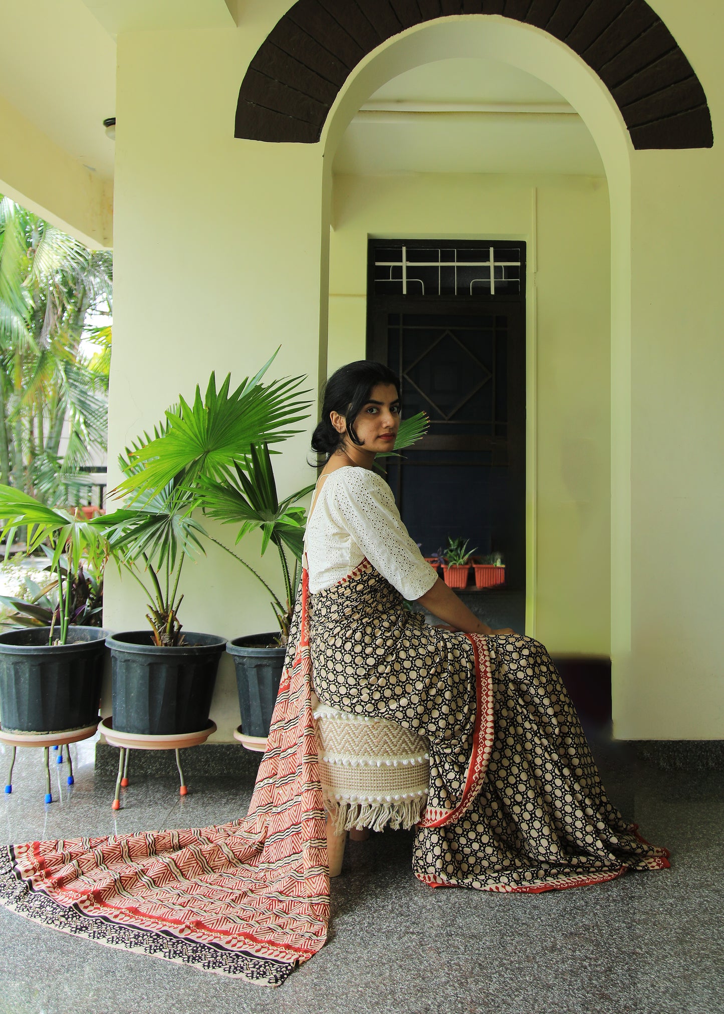 Ruhani Cotton Mulmul Hand Block Print Hand embroidered saree