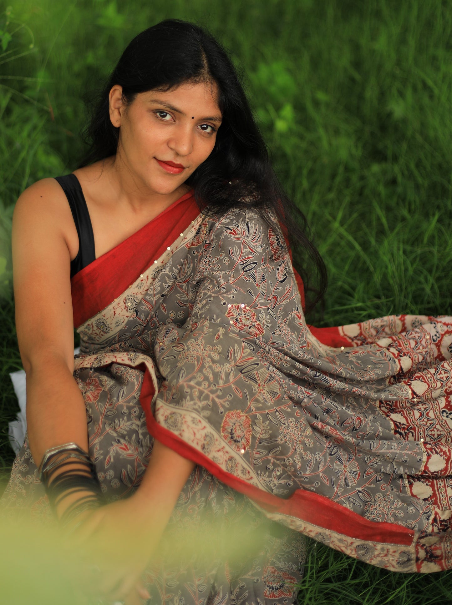 Noor Cotton Mulmul Hand Block Print Hand embroidered saree