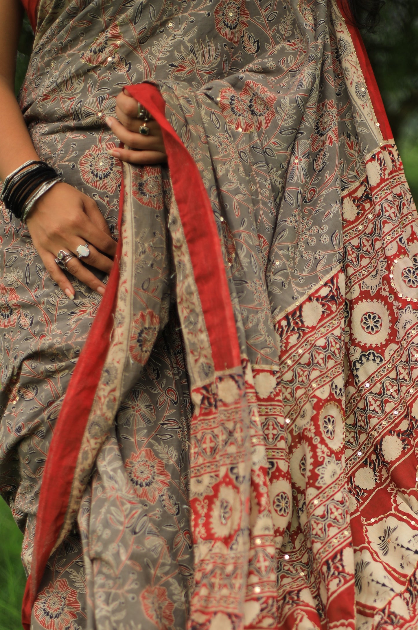 Noor Cotton Mulmul Hand Block Print Hand embroidered saree