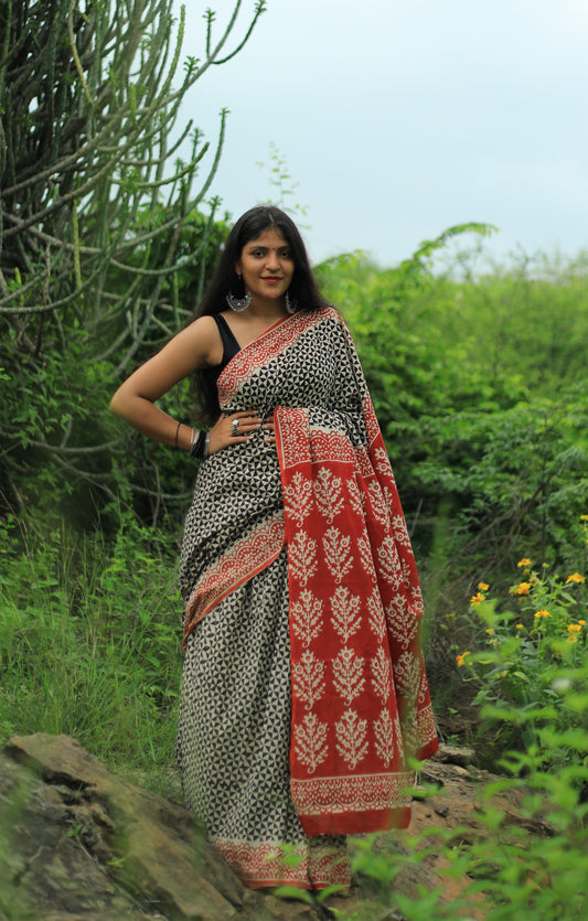 Sitara Cotton Mulmul Hand Block Print saree