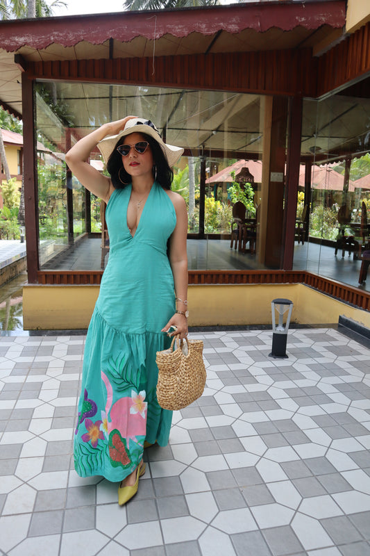 Flamingo Paradise Backless Mermaid Dress